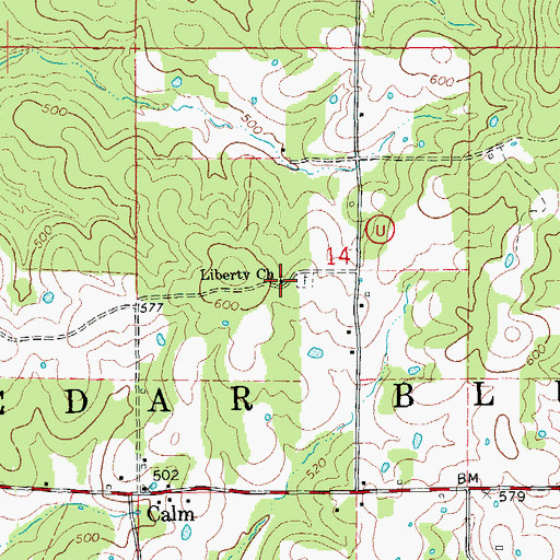 Topographic Map of Liberty Church, MO