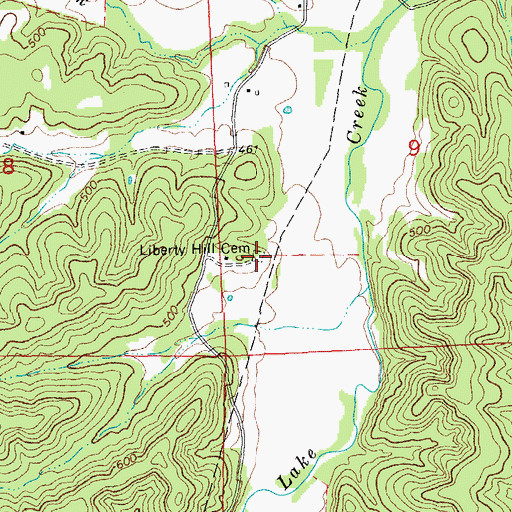 Topographic Map of Liberty Hill Cemetery, MO
