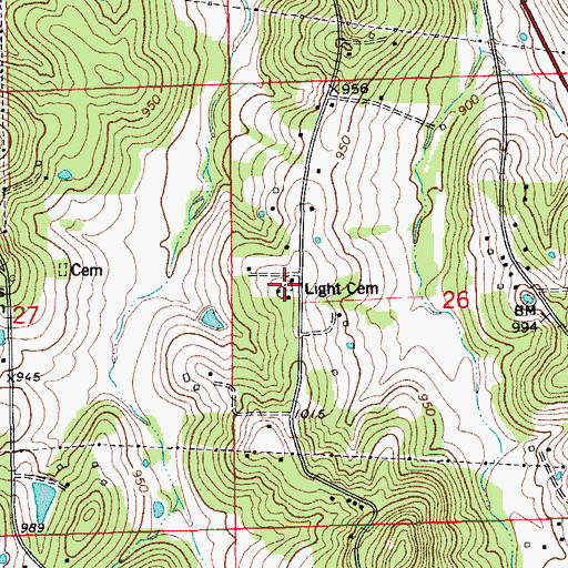 Topographic Map of Light Cemetery, MO