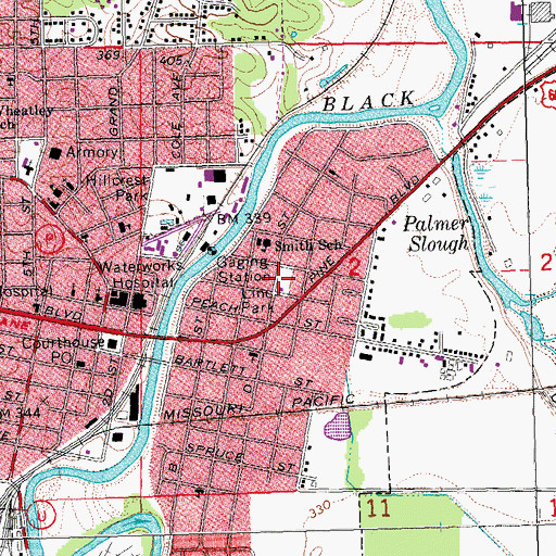 Topographic Map of Line Park, MO