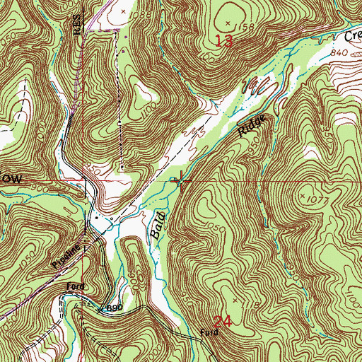 Topographic Map of Little Bald Ridge Creek, MO