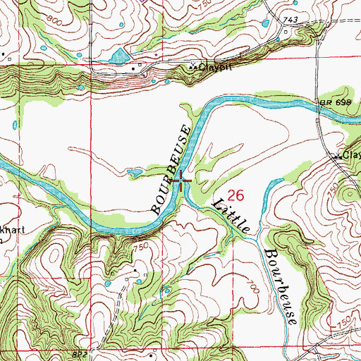 Topographic Map of Little Bourbeuse River, MO