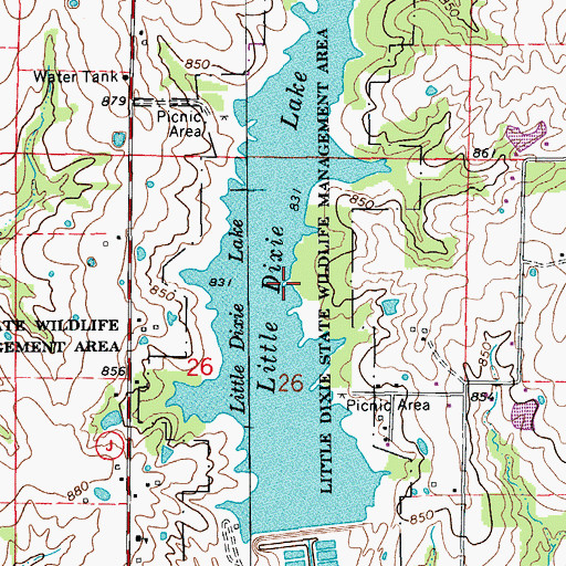 Topographic Map of Little Dixie Lake, MO