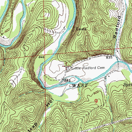 Topographic Map of Little Radford Cemetery, MO