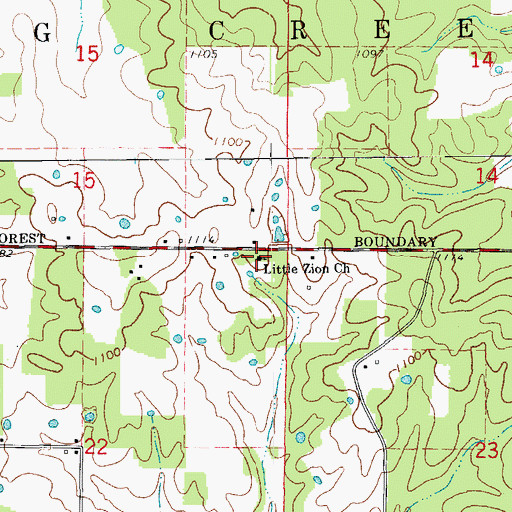 Topographic Map of Little Zion Church, MO