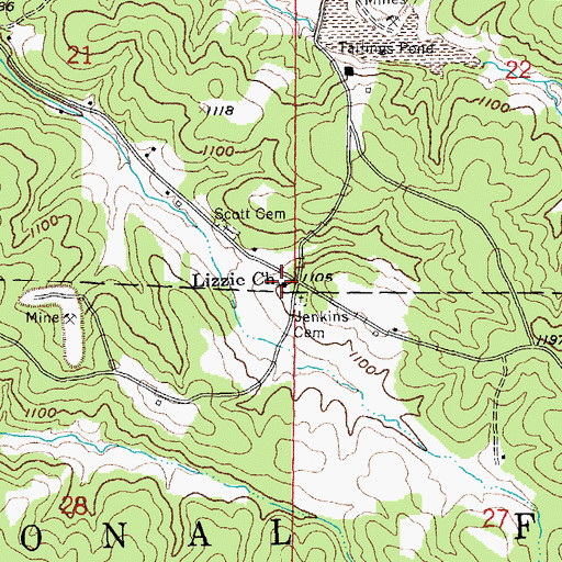Topographic Map of Lizzie Church, MO
