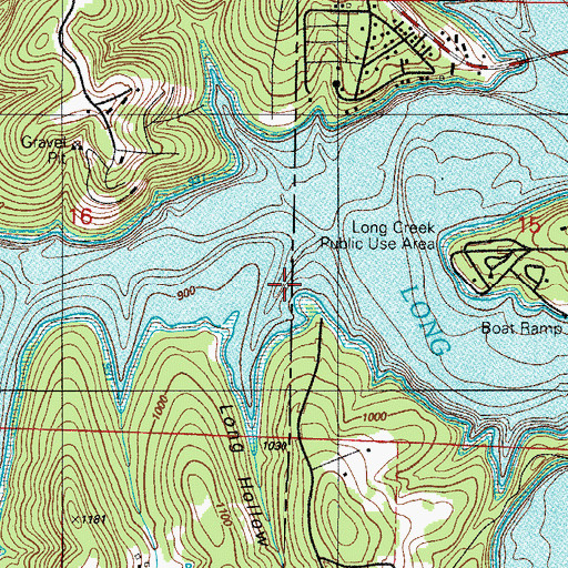 Topographic Map of Long Hollow, MO