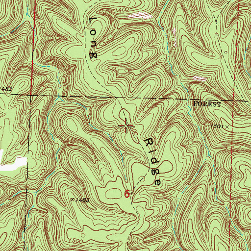 Topographic Map of Long Ridge, MO