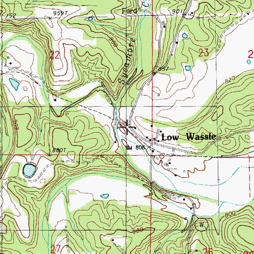 Topographic Map of Low Wassie, MO