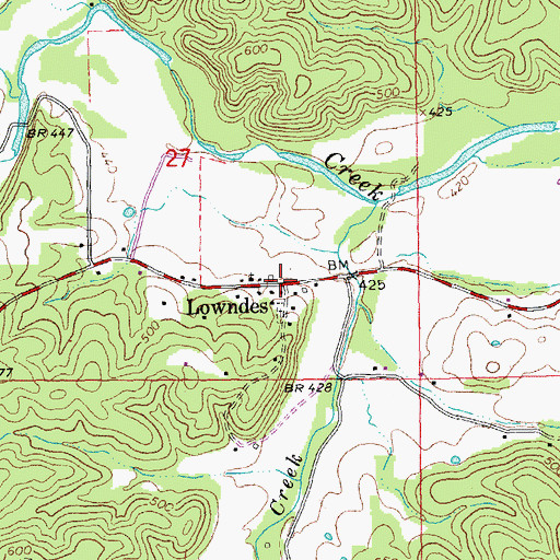 Topographic Map of Lowndes, MO