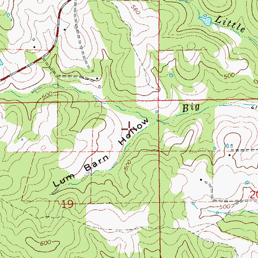 Topographic Map of Lum Barn Hollow, MO