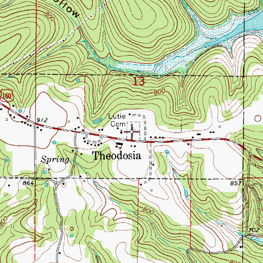 Topographic Map of Lutie Cemetery, MO