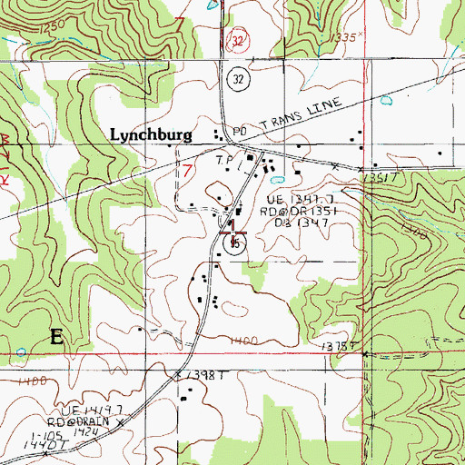 Topographic Map of Lynchburg, MO