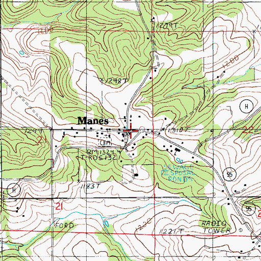 Topographic Map of Maines, MO