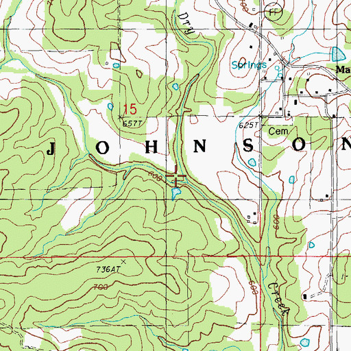 Topographic Map of Many Springs Branch, MO