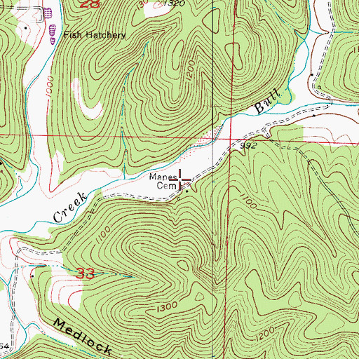 Topographic Map of Mapes Cemetery, MO