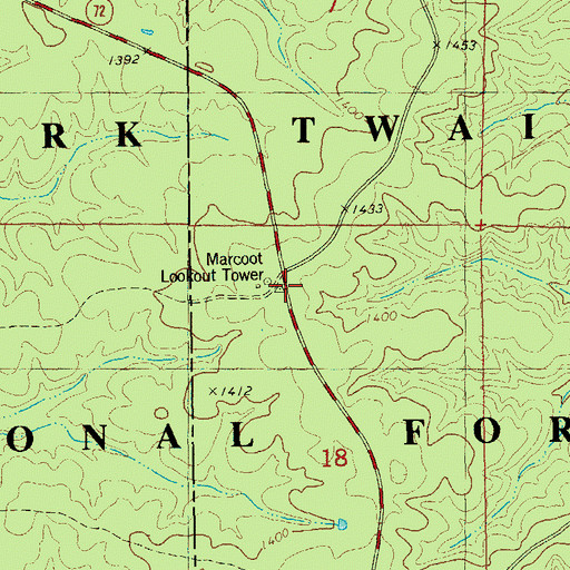 Topographic Map of Marcoot Lookout, MO