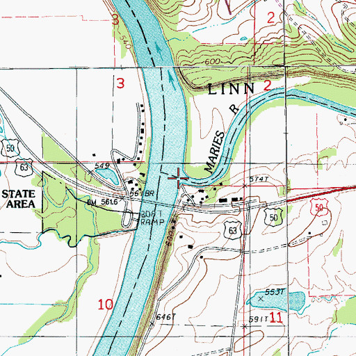Topographic Map of Maries River, MO