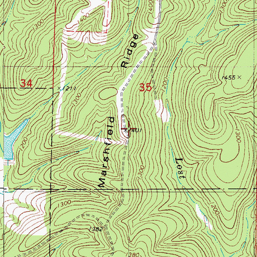Topographic Map of Marshfield Ridge, MO