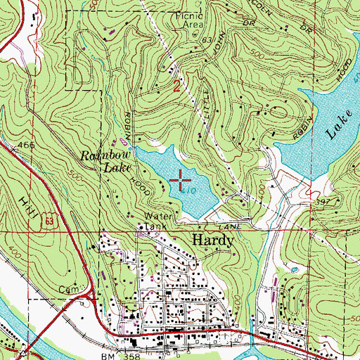 Topographic Map of Rainbow Lake, AR