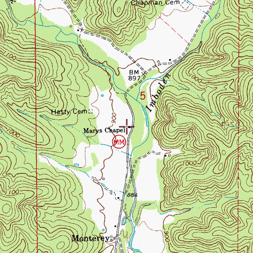 Topographic Map of Marys Chapel, MO