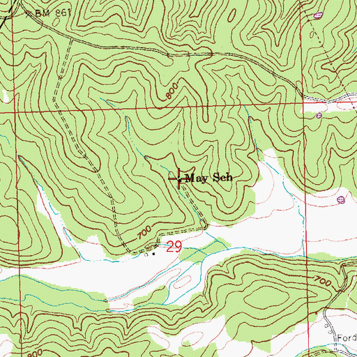 Topographic Map of May School, MO