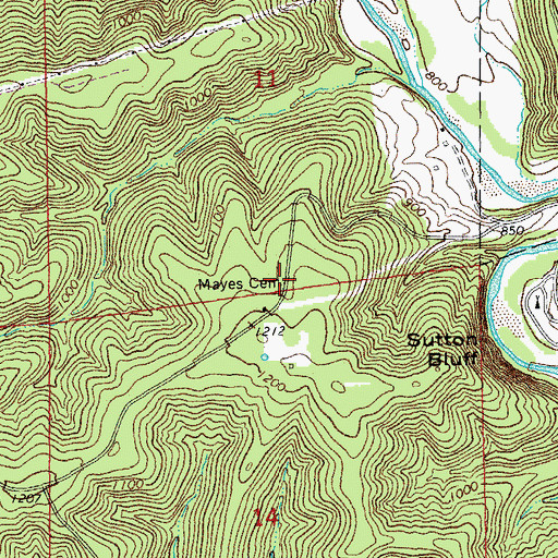 Topographic Map of Mayers Cemetery, MO
