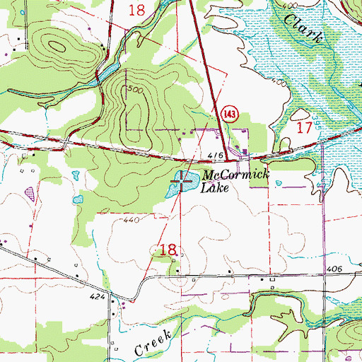Topographic Map of McCormick Lake, MO