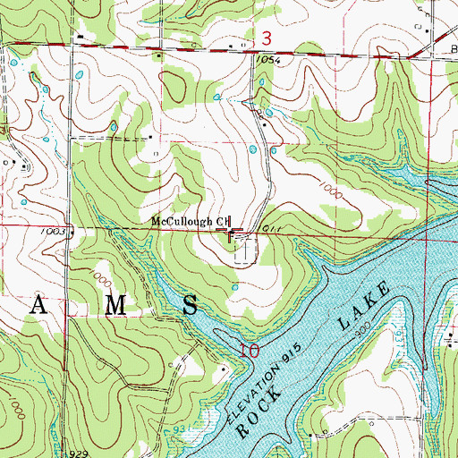 Topographic Map of McCullough Church, MO