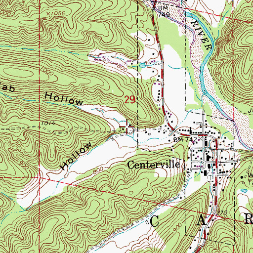 Topographic Map of McNab Hollow, MO