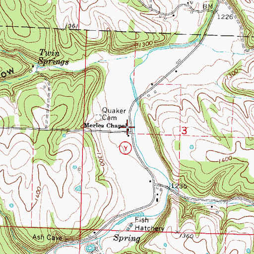 Topographic Map of Merles Chapel, MO