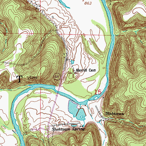 Topographic Map of Merrill Cemetery, MO