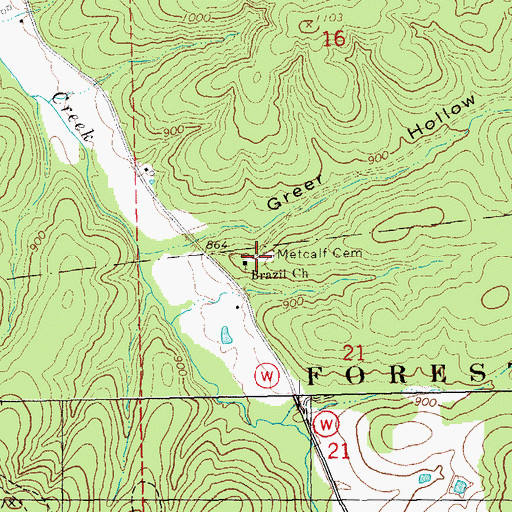 Topographic Map of Metcalf Cemetery, MO