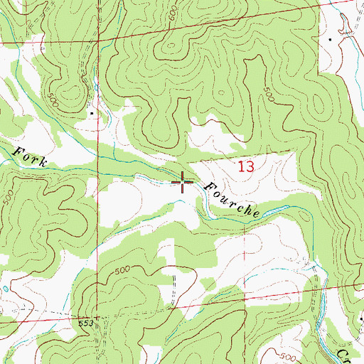 Topographic Map of Middle Fork Fourche Creek, MO