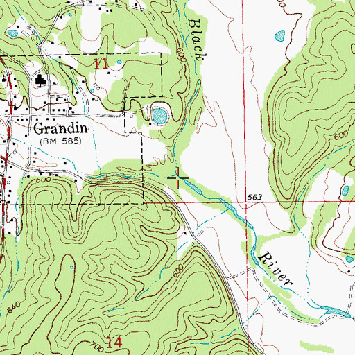 Topographic Map of Middle Fork North Prong Little Black River, MO
