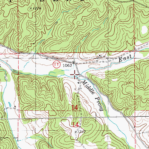 Topographic Map of Middle Prong Crooked Creek, MO