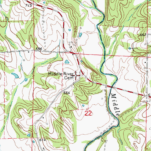 Topographic Map of Middle River Cemetery, MO