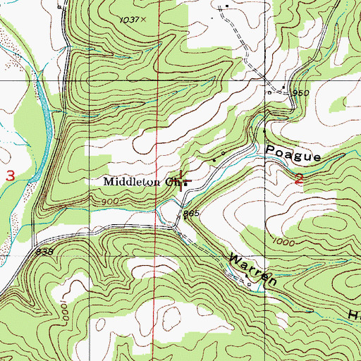 Topographic Map of Middleton Church, MO