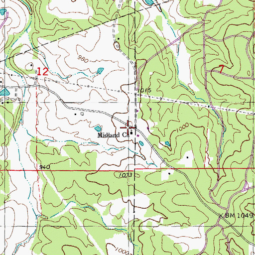 Topographic Map of Midland Church, MO