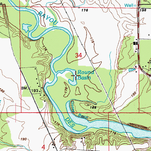 Topographic Map of Round Basin, AR