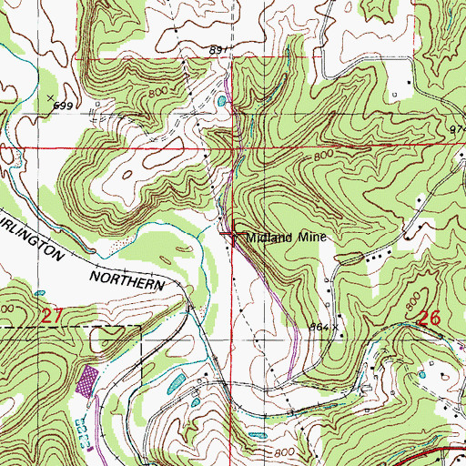 Topographic Map of Midland Mine, MO