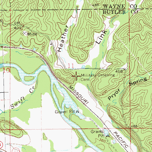 Topographic Map of Military Crossing Cemetery, MO