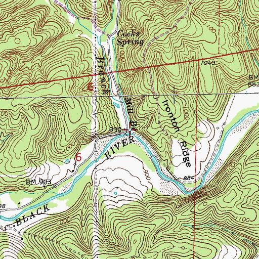 Topographic Map of Mill Branch, MO