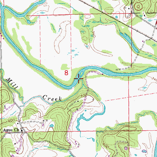 Topographic Map of Mill Creek, MO