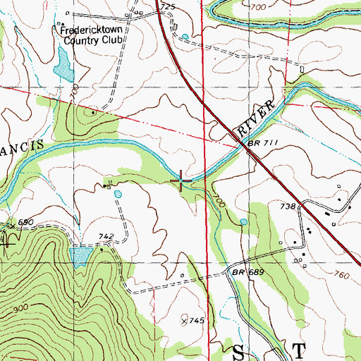 Topographic Map of Mill Creek, MO