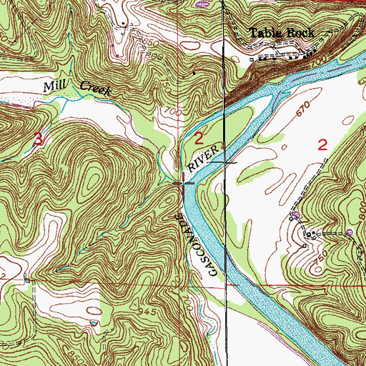 Topographic Map of Mill Creek, MO