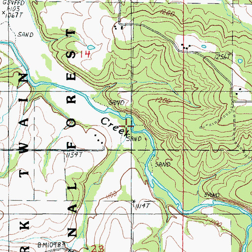 Topographic Map of Mill Creek, MO