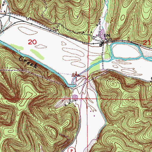 Topographic Map of Mill Creek, MO