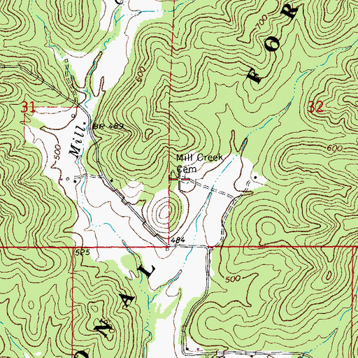 Topographic Map of Mill Creek Cemetery, MO
