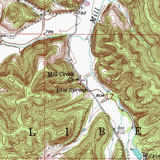 Topographic Map of Mill Creek Church, MO